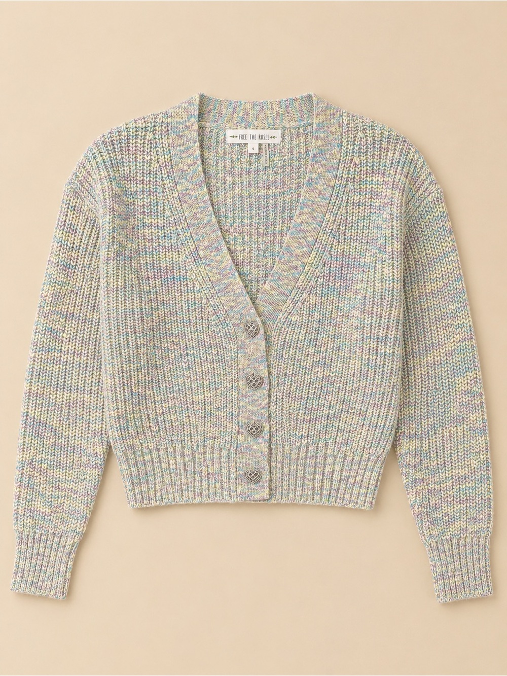 Free The Roses Pastel Multicolor Knit Cardigan Size S